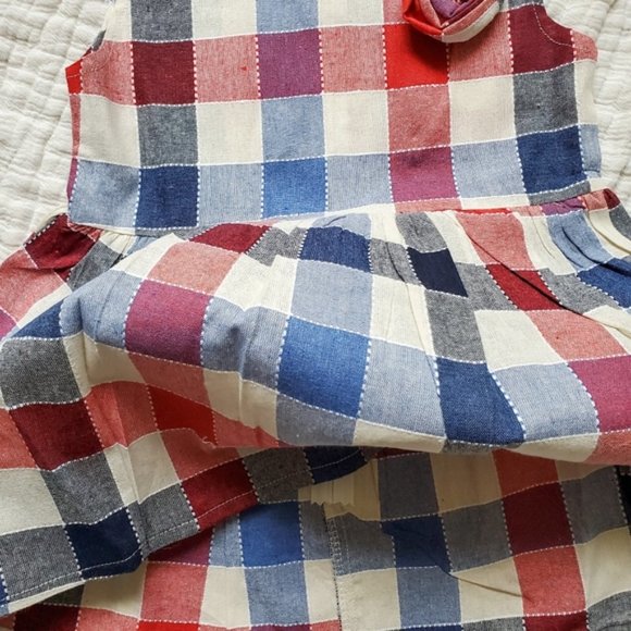 NWT Blue Red Grey Plaid Dress w Flower Pin Age 3 - Picture 5 of 11